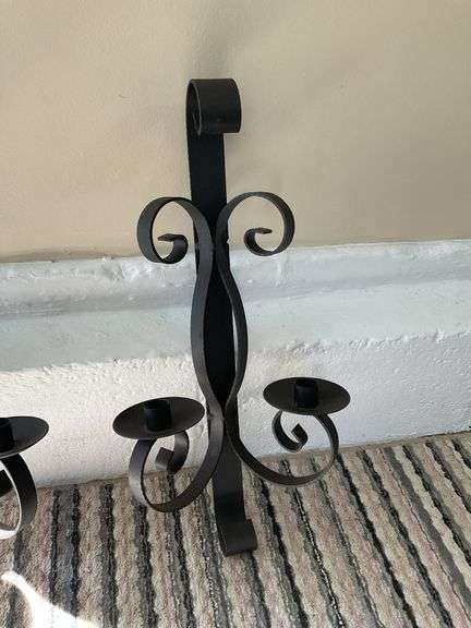Pair of wrought metal double candle wall sconces