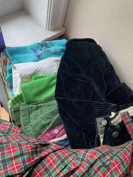 Vintage baby clothes, child’s coat, clothing and shoes, scrapbook