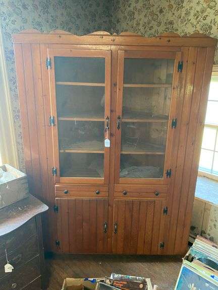Handcrafted beadboard corner cupboard 59x29x82