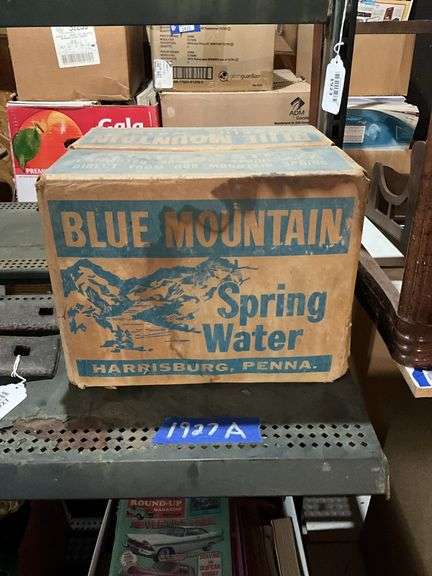 Blue Mountain Spring Water/ Harrisburg Pa printed box and six bottles