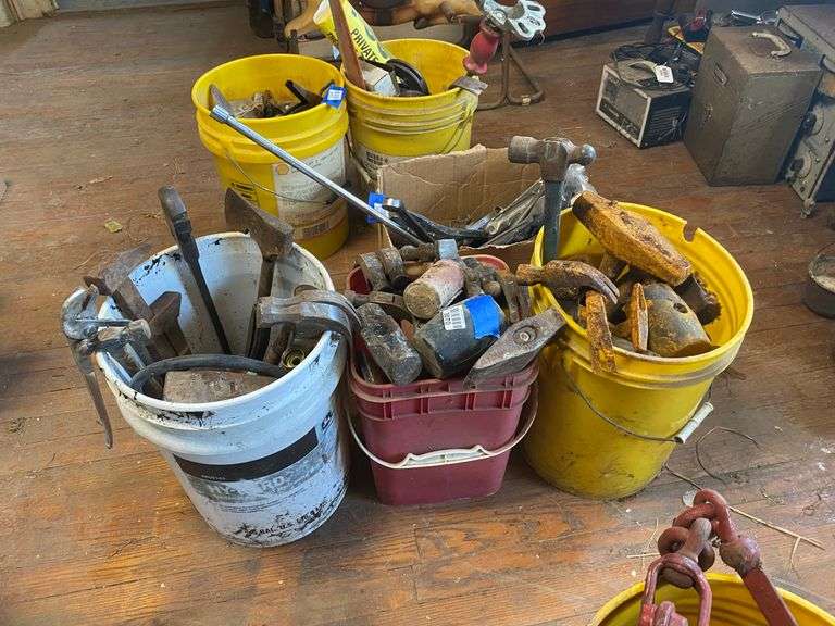 Tool lot including: hammers, mallet, monkey wrench, misc