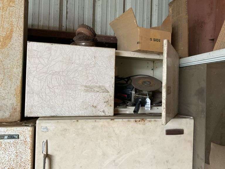 Cabinet and contents: Craftsman angle grinder