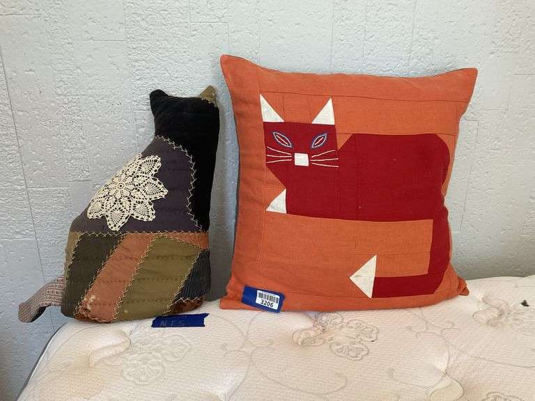 Crazy quilt cat pillow, and cat patchwork throw pillow