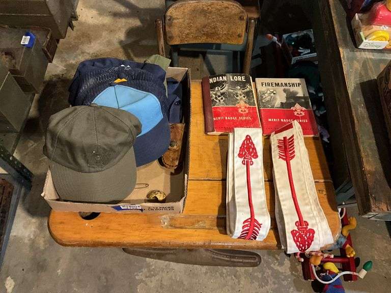 Boy Scout merit badges books, sashes, Scouting caps, neckerchief slide