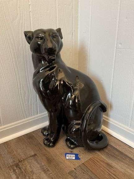 Black glazed ceramic panther figure 21 IN H