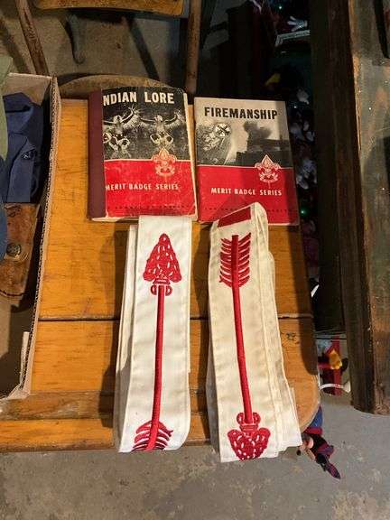 Boy Scout merit badges books, sashes, Scouting caps, neckerchief slide