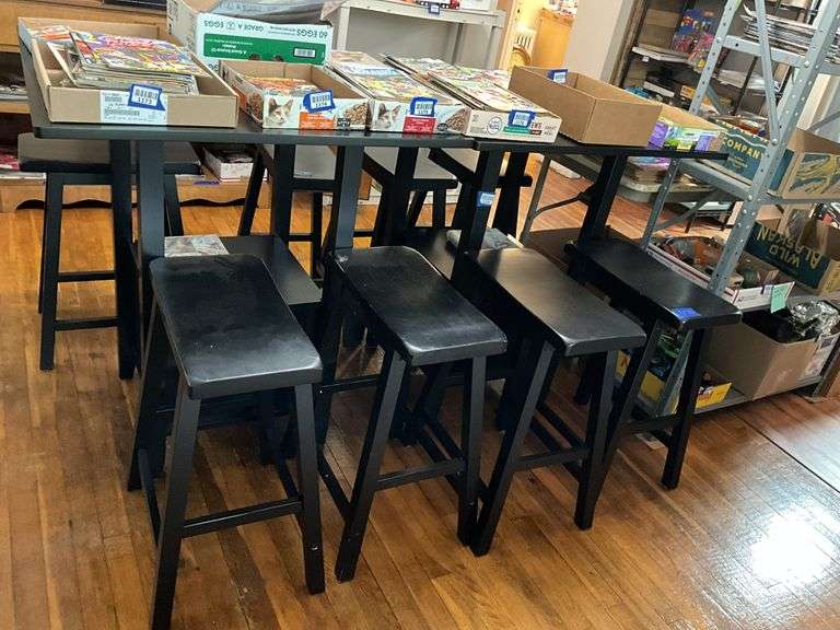 Square table and four bar stools - no contents 31.5x31.5x36