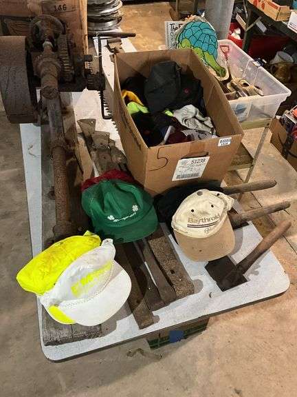 Box of baseball caps