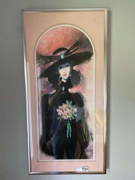 Paul Calvo, lady fashion print, framed  17.75x36.5