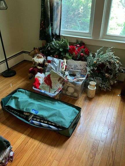 Christmas wreaths  and decor, Santa figure, gift wrap
