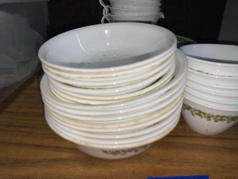 Vintage Corelle Green Spring Blossoms dinnerware