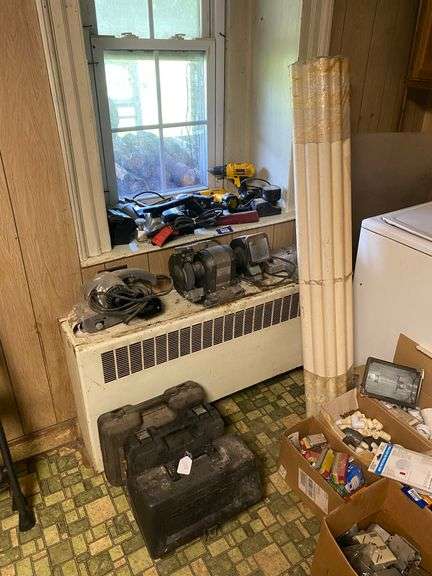Craftsman double bench grinder and belt sander, cordless and power tools lot, PVC pipes