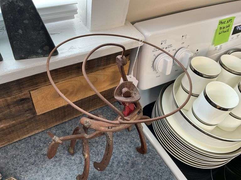 Wrought iron horseshoes cowboy on horse figure
