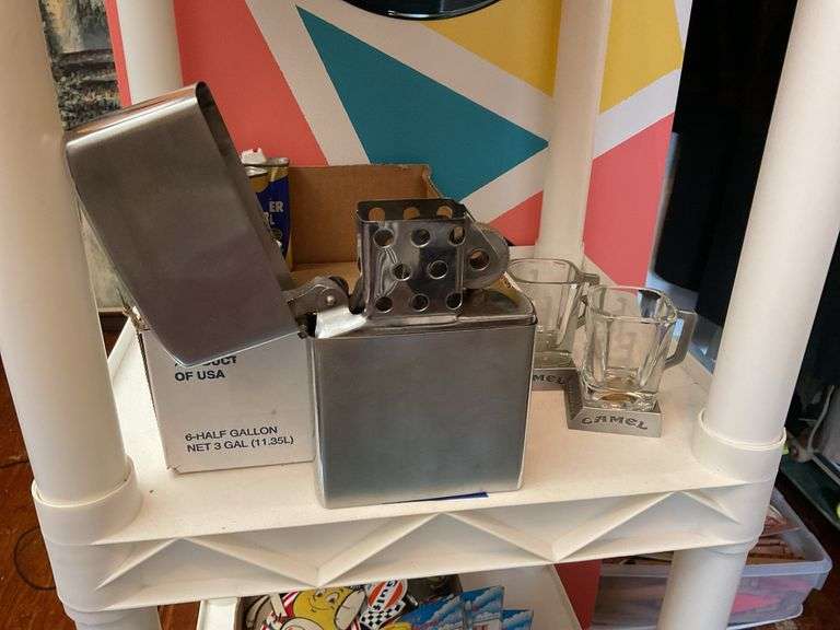 Cigarette lighters, lighter fuel, Camel blender shot glasses