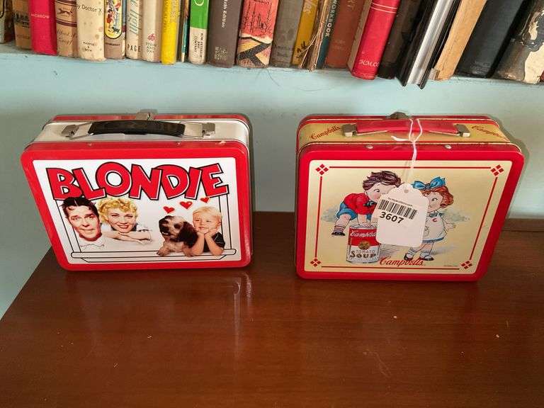 Two tin lunchboxes: Blondie and Campbell's Soup Kids