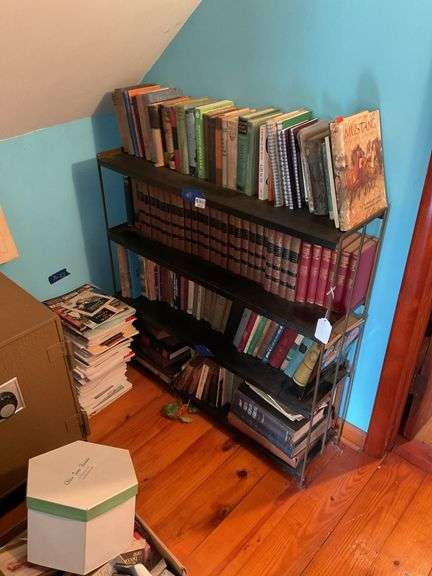 Shelf unit and book contents: Tarzan, novels, encyclopedia, Law Library, magazines, misc 36.5x9x36