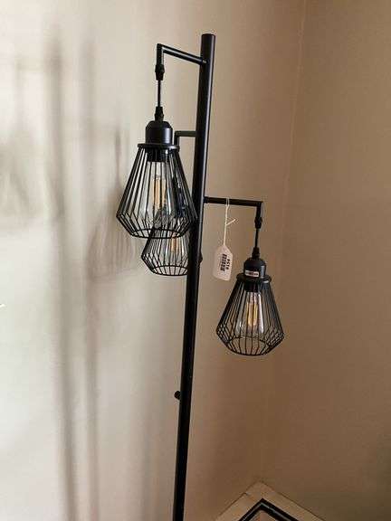 3-lite floor lamp w/ wire cage shades