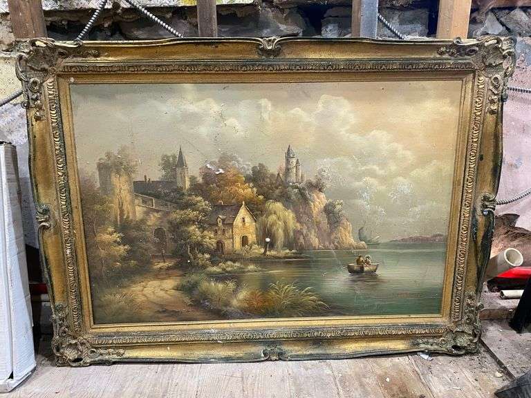 G. Closson painting, romantic landscape, framed 43x31