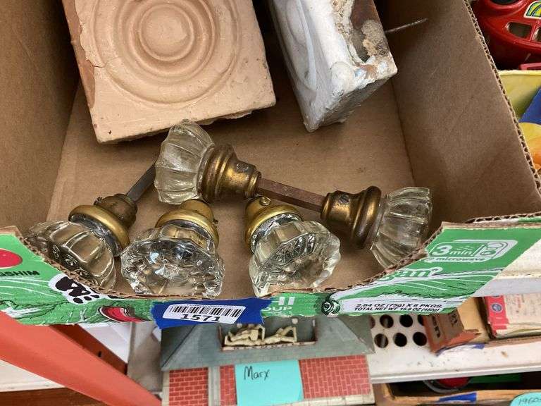Glass doorknobs and door trim corner blocks