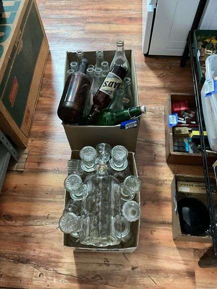 Vintage soda bottles, decanters