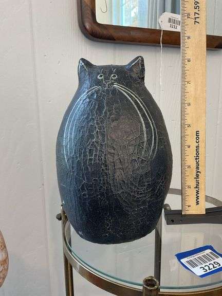 Painted canvas black cat figure, signed NS