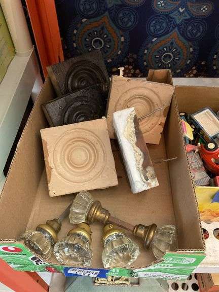 Glass doorknobs and door trim corner blocks