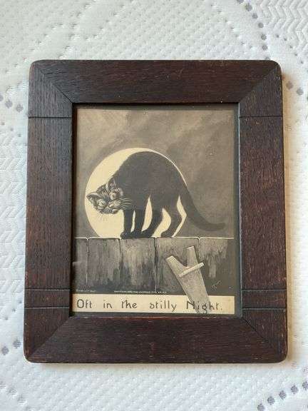 1906 Bernhardt Wall/Ullman cat print, Oft in the Stilly Night, original oak frame 10 1/2 X 12 1/2