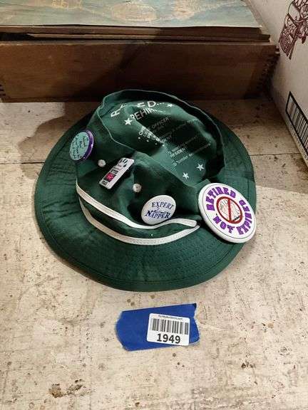 Retired hat and joke buttons