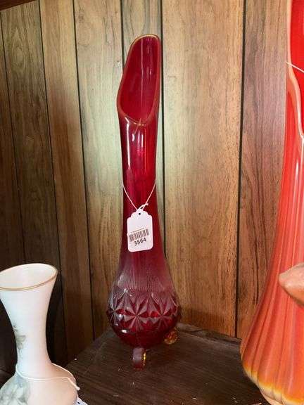MCM amberina footed swung glass vase 22”