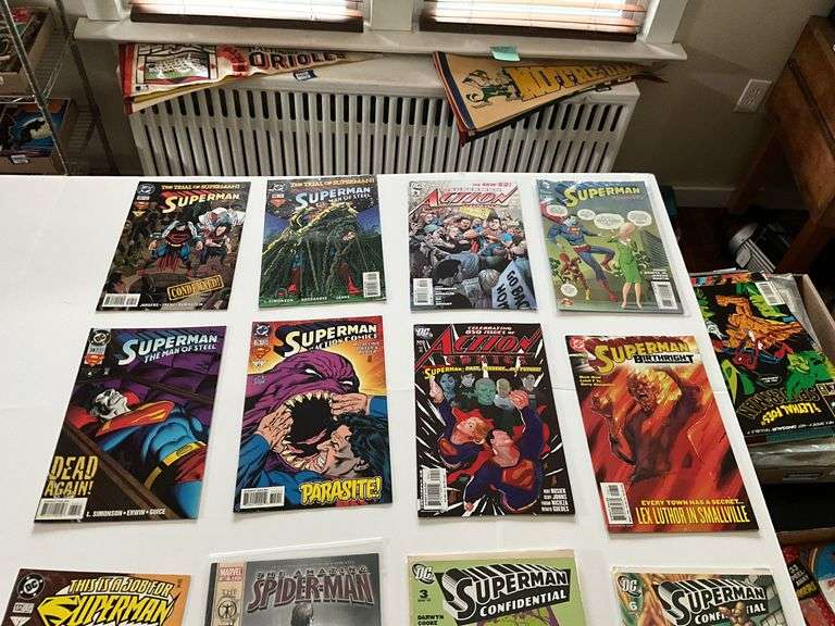 Comic books including: Superman, Spider-Man, Flash