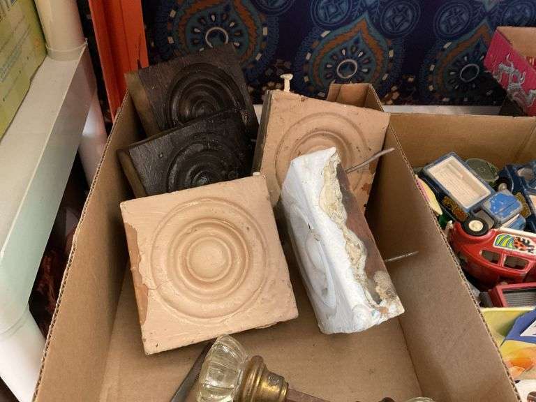 Glass doorknobs and door trim corner blocks