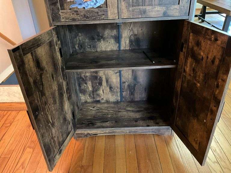 Primitive cupboard w/ open top shelf, drawer, over cupboard base 24x11.5x43