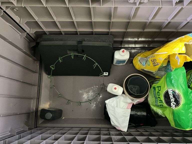 Plastic storage chest and contents 49in long