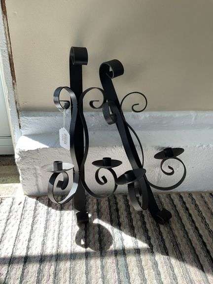 Pair of wrought metal double candle wall sconces