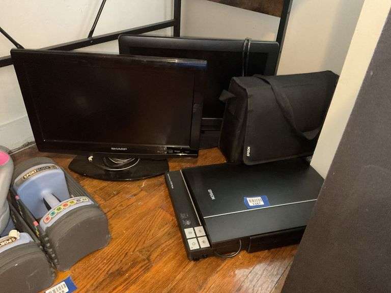 Eason Perfection V370 photo scanner, Epson digital projector, Sharp and Sansui monitors