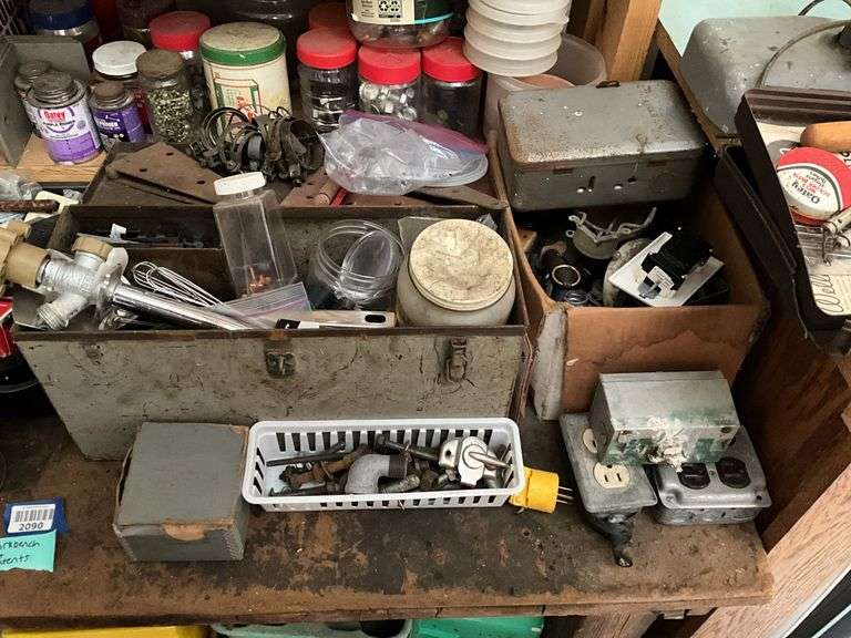 Workbench and top contents - contents of top shelves not included 63x32x32