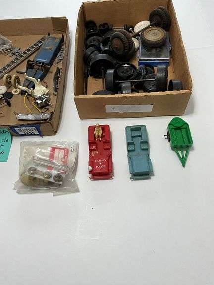Vintage tin and pressed steel toy parts, slot car motors