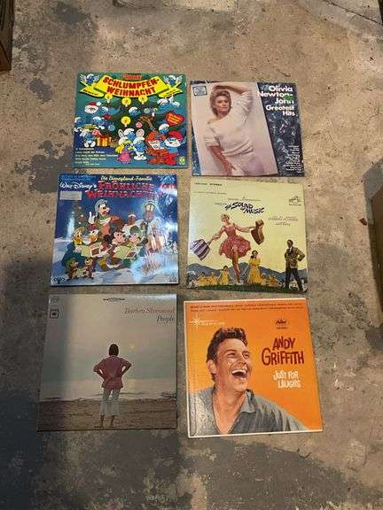 Vintage vinyl LP records including: Olivia Newton John, Andy Griffith, Barbra Streisand
