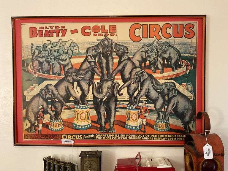 Clyde Beaty-Cole Bros Circus poster, framed 43 in x 29 in