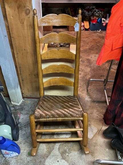 Stottlemyer Ladderback sewing rocker w/ shaped rungs, woven seat ...