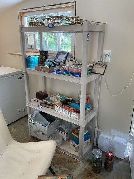 Plastic shelf unit - no contents 57 in x 34 in x 14 in, MUST COME DURING LAST 2 HOURS OF PICKUP FOR THIS ITEM.