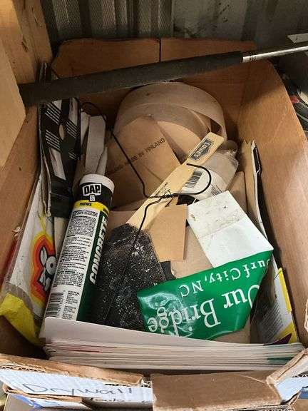 Contents of shelf: drywall supplies, buffer, plasticware