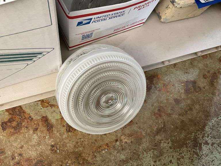 Ventilation fan/light fixture in box, and glass light shades