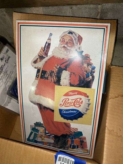 Pepsi collectibles: Santa sign, radio/cassette player, water shooter, trading cards