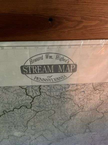 Higbee's Stream Map of PA, framed 62x39.5