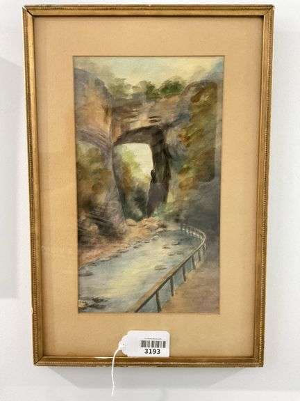 Lucy Northern watercolor, Natural Bridge VA, circa 1918, framed 12 1/2 X 19