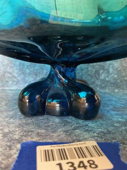 Blue art glass footed dish