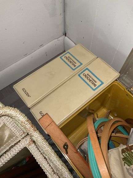 Sewing basket and box w/ embroidery supply contents