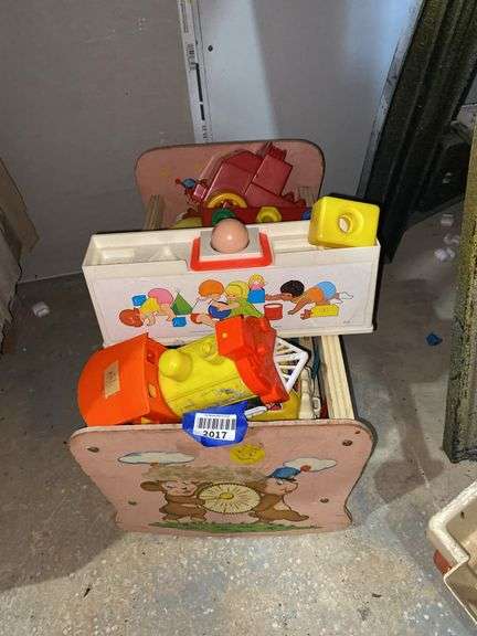 Vintage doll cradle and toys lot