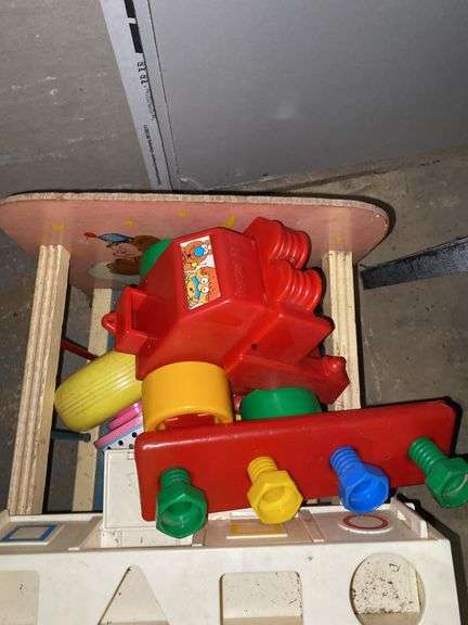Vintage doll cradle and toys lot